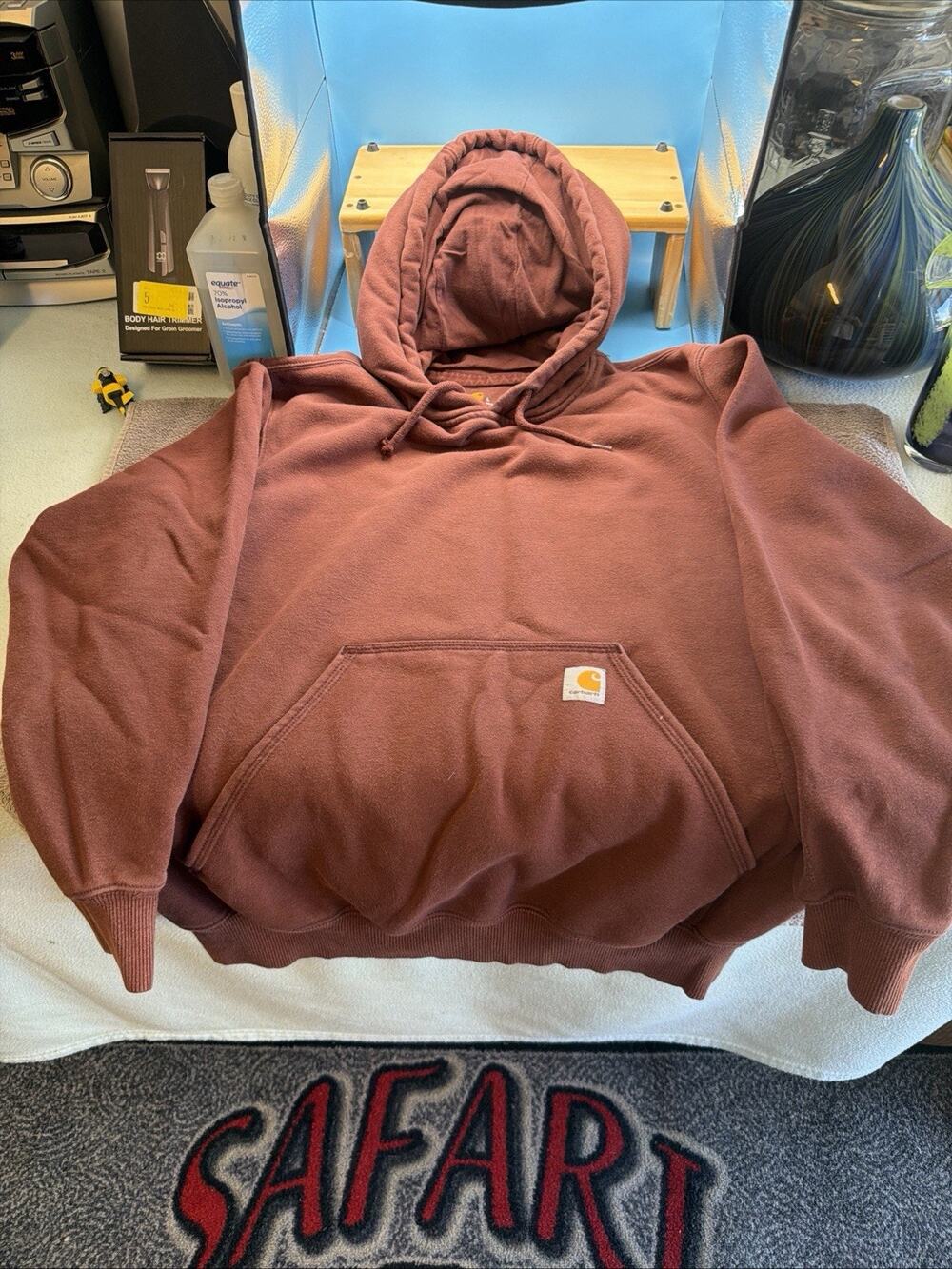 Carhartt Men's Rain Defender Hoodie Loose Fit, Maroon, Heavy Pullover Sweatshirt
